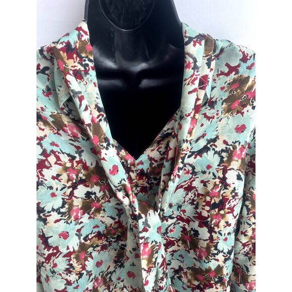 ZARA Floral Print Blouse Flowy Long Sleeve Size XS Tie Neck Romantic Cute - Picture 8 of 11